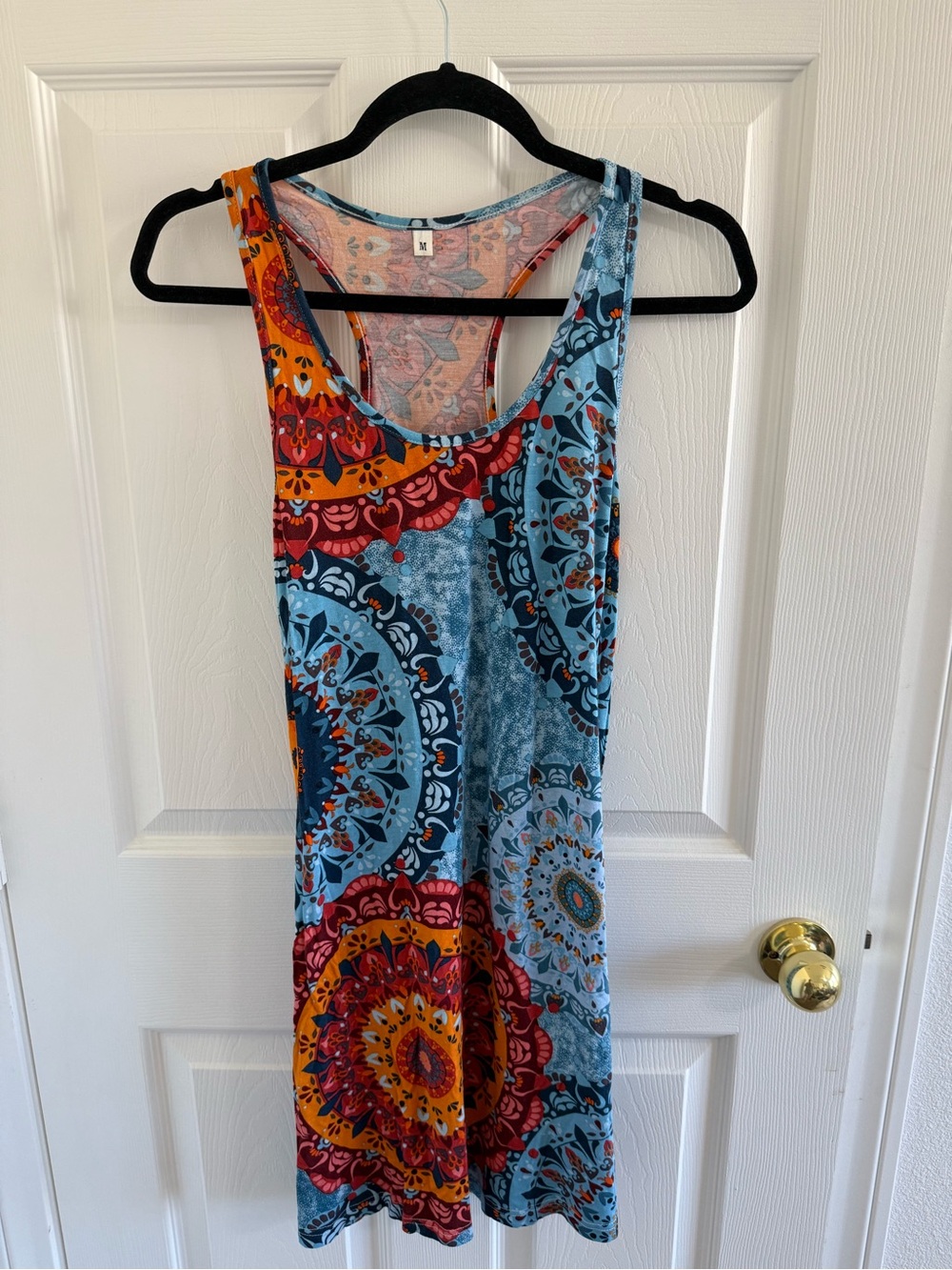 Sleeveless Multicolor Mandala Print Dress - Blue & Orange